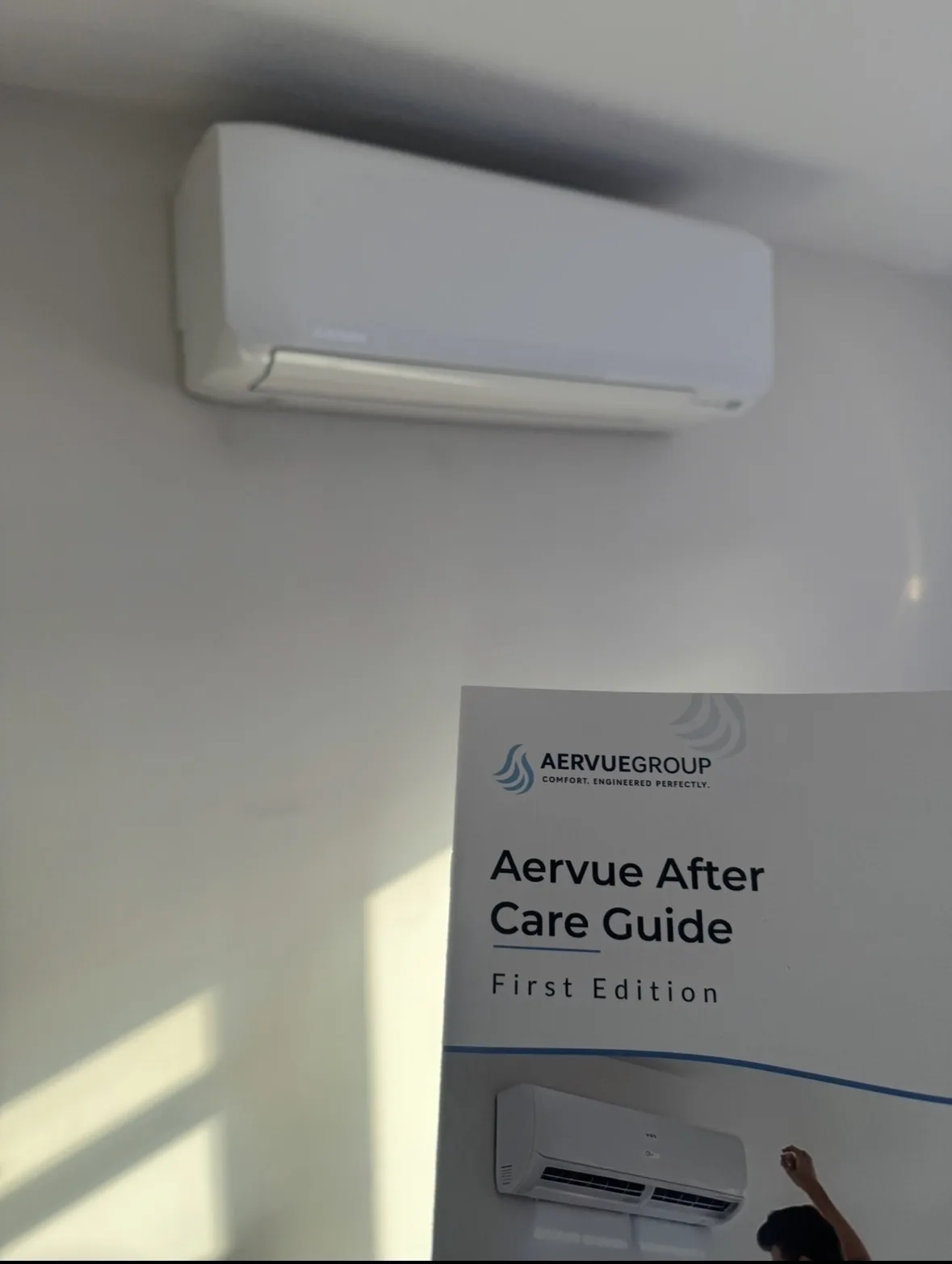 Indoor wall-mounted air conditioning unit fitted in a home by Aervue